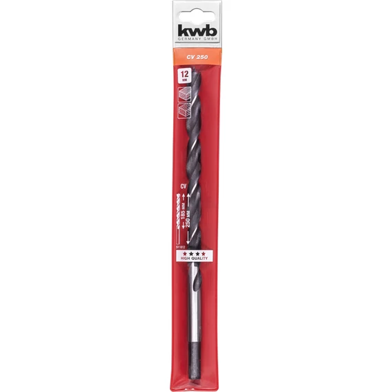 KWB EXPERT CrV EXTRA LONG WOOD DRILL BIT hengeres befogású fafúrószár  250/185 x 12,0 mm  49511812