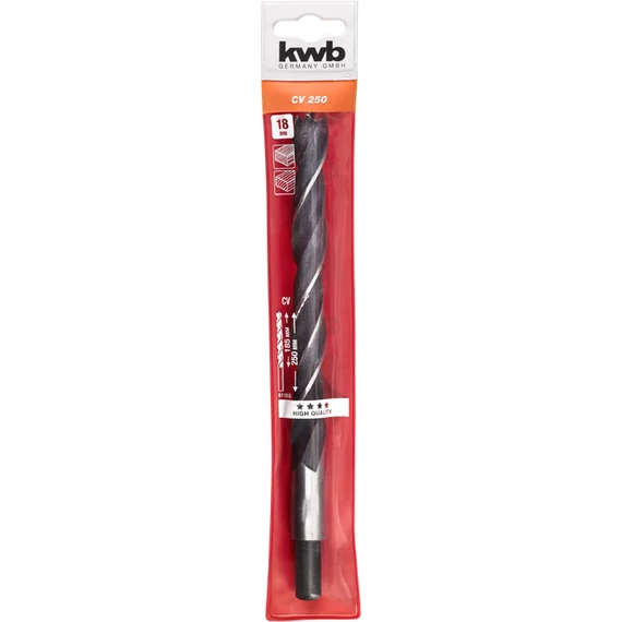 KWB EXPERT CrV EXTRA LONG WOOD DRILL BIT hengeres befogású fafúrószár  250/185 x 18,0 mm  49511818