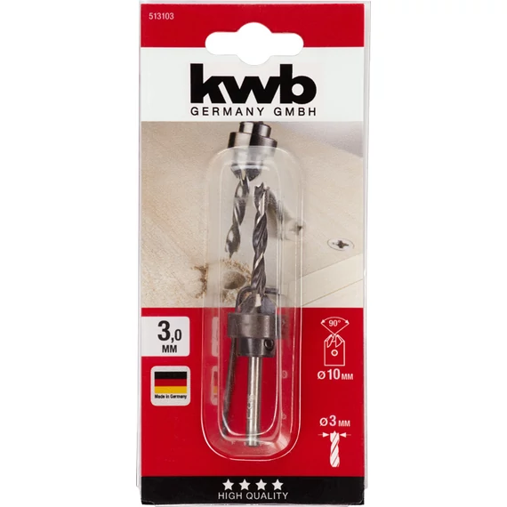 KWB EXPERT CrV WOOD DRILL SET WITH SLIP-ON COUNTERSINK AND DEPTH STOP süllyesztő fúró C45 szénacél mélység határólóval  3.0 mm  49513103
