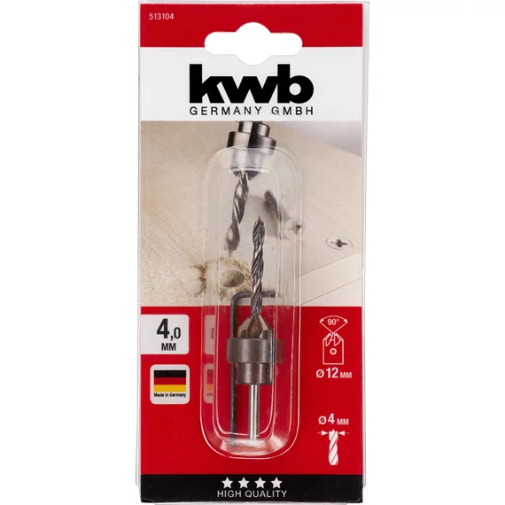 KWB EXPERT CrV WOOD DRILL SET WITH SLIP-ON COUNTERSINK AND DEPTH STOP süllyesztő fúró C45 szénacél mélység határólóval  4.0 mm  49513104