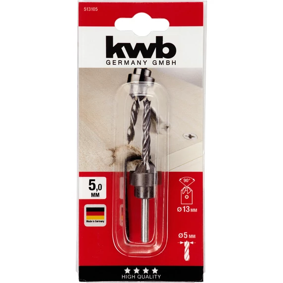 KWB EXPERT CrV WOOD DRILL SET WITH SLIP-ON COUNTERSINK AND DEPTH STOP süllyesztő fúró C45 szénacél mélység határólóval  5.0 mm 49513105