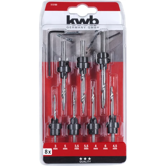KWB CLASSIC C45 STEEL ARBOUR-MOUNTED COUNTERSINK SET  C45 acél szerelhető süllyesztő bit klt. 8 db  3,0, 3,5, 4,0, 4,5, 5,0, 5,5, 6,0 mm   49513190