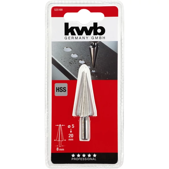 KWB PROFESSIONAL HSS CONECUT STEP DRILL fokozatmentes kúpfúró acéllemez, színesfém, PVC    6-20 x 8 mm   49525100