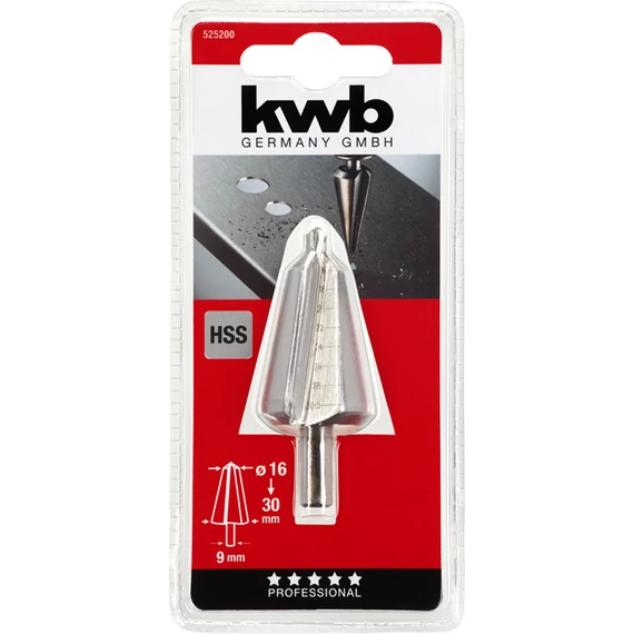 KWB PROFI HSS CONECUT DRILL fokozatmentes kúpfúró acéllemez, színesfém, PVC  16-30 x 8 mm   49525200