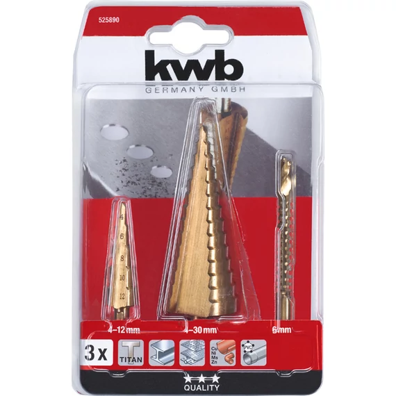 KWB CLASSIC HSS & TITANIUM-NITRIDED STEP DRILL BIT SET lépcsősfúró klt. 2 + 1 db   49525890