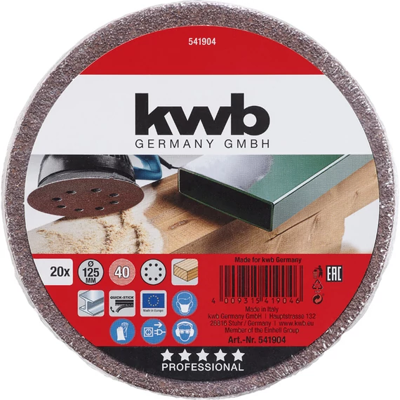 KWB EXPERT QUICK-STICK tépőzáras csiszolókorong 20 db 125 mm  G40    49541904