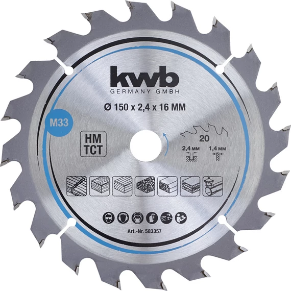 KWB EXPERT TCT fűrészlap  150 x 16 x 1,4 mm  fogak: 20    49583357