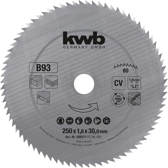 KWB PROFI CrV fűrészlap  250 x 30 x 1,6 mm  fogak: 80