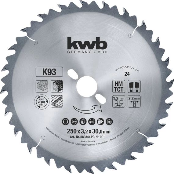 KWB PROFI TCT fűrészlap  250 x 30 x 2,2 mm  fogak: 24