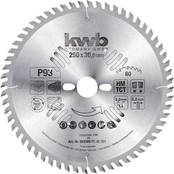 KWB EXPERT TCT fűrészlap  250 x 30 x 2,2 mm  fogak: 60    49589366
