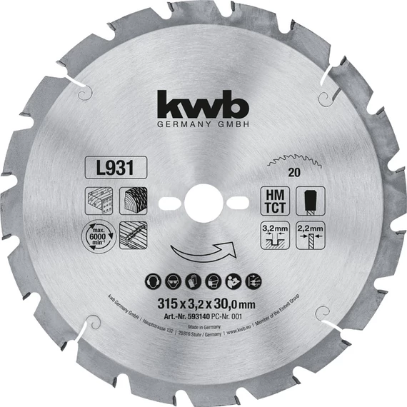 KWB PROFI TCT fűrészlap  315 x 30 x 2,2 mm  fogak: 20