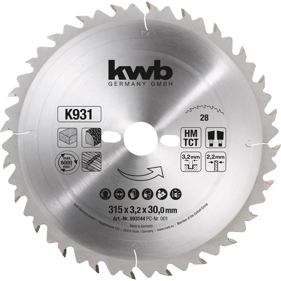KWB PROFI TCT fűrészlap  315 x 30 x 2,2 mm  fogak: 28