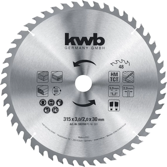 KWB CLASSIC TCT fűrészlap  315 x 30 x 1,8 mm  fogak: 48