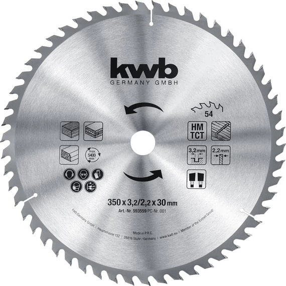 KWB CLASSIC TCT fűrészlap  350 x 30 x 2,0 mm  fogak: 54