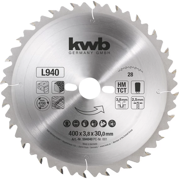 KWB PROFI TCT fűrészlap  400 x 30 x 2,5 mm  fogak: 28