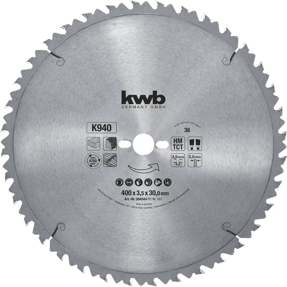 KWB PROFI TCT fűrészlap  400 x 30 x 2,5 mm  fogak: 36