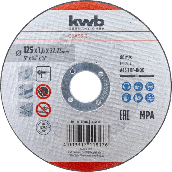 KWB CLASSIC EXTRA THIN-CUT CUTTING DISC for INOX
125 x 22,23 x 1,6 mm