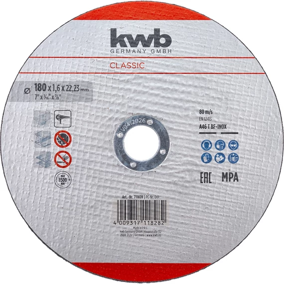 KWB CLASSIC EXTRA THIN-CUT CUTTING DISC for INOX
180 x 22,23 x 1,6 mm