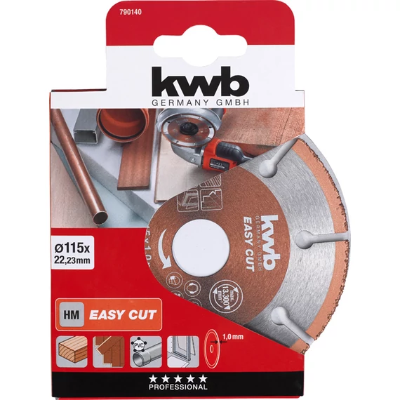 KWB EXPERT EASY CUT TCT CARBIDE EXTRA TIHIN UNIVERSAL CUTTING DISC with SEGMENTED RIM univerzális vágótárcsa  115 x 22,23 x 1,0 mm   49790140