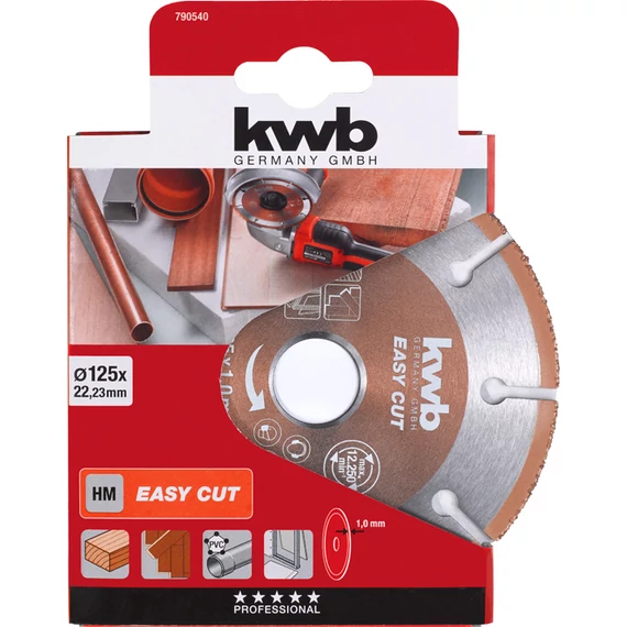 KWB EXPERT EASY CUT TCT CARBIDE EXTRA TIHIN UNIVERSAL CUTTING DISC with SEGMENTED RIM univerzális vágótárcsa  125 x 22,23 x 1,0 mm    49790540