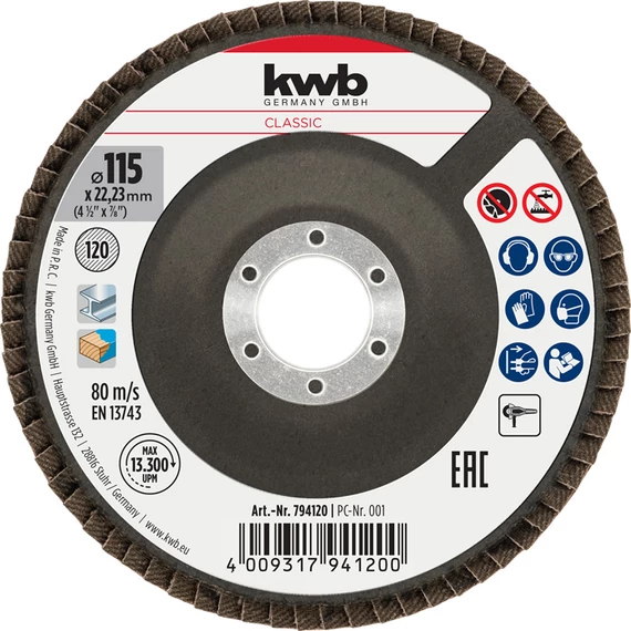 KWB CLASSIC CORUND ABRASIVE FLAP DISC FOR METAL G120 115 x 22,23 mm