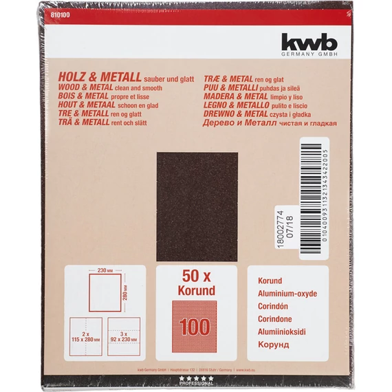 KWB EXPERT WOOD & METAL csiszolólap  G100   230 x 280 mm  50 db   49810100