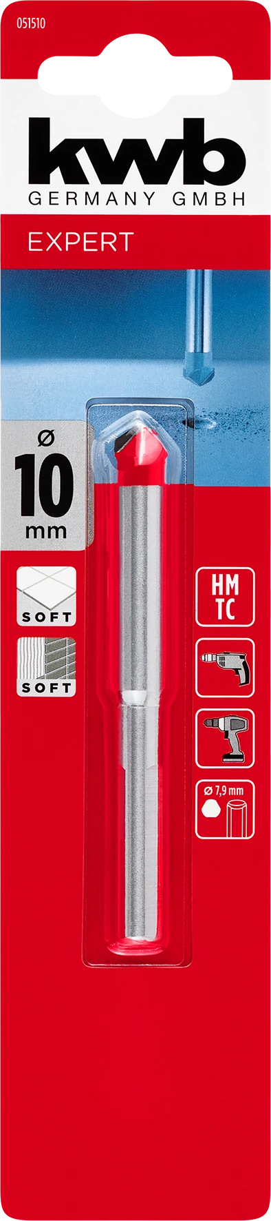 KWB EXPERT HM, TCT SOFT CERAMIC DRILL BIT hengeres befogású soft kerámiafúró  10,0 mm  49051510