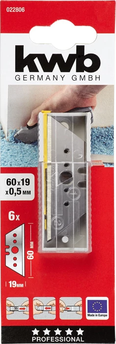 KWB PROFESSIONAL TRAPEZOID SPARE BLADES  trapéz vágópenge  0,5 x 60 x 19 mm   6 db    49022806