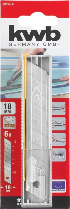 KWB PROFESSIONAL TITANIUM SPARE SNAP OFF BLADES SET8 pengeszegmenses titánbevonatú vágópenge 6 db   18 mm    49023206