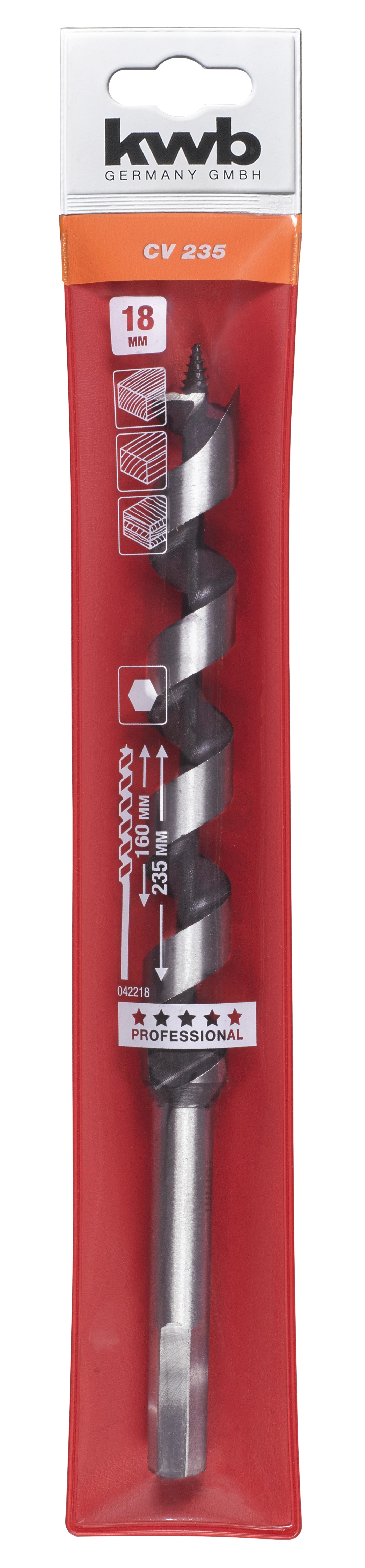 KWB EXPERT CrV AUGER DRILL BIT hatlap befogású auger fúrószár  235/160 x 18.0 mm  49042218