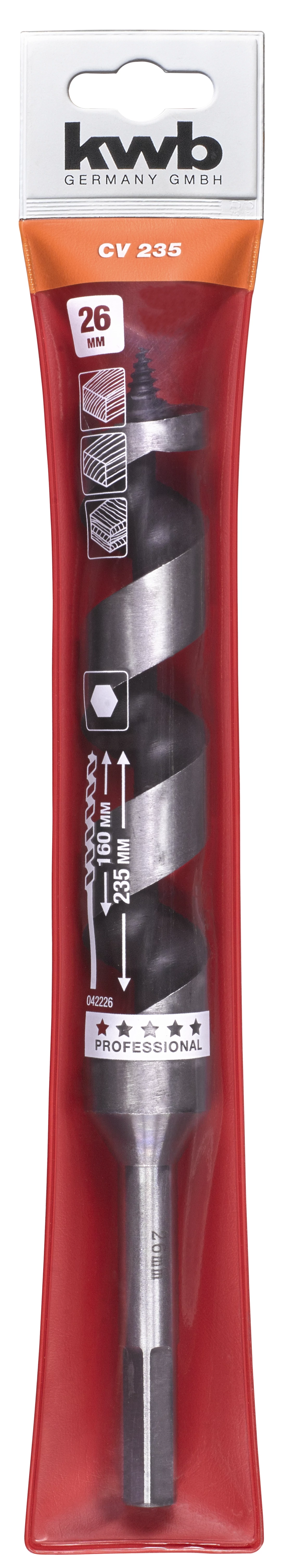 KWB EXPERT CrV AUGER DRILL BIT  hatlap befogású auger fúrószár  235/160 x 26.0 mm  49042226