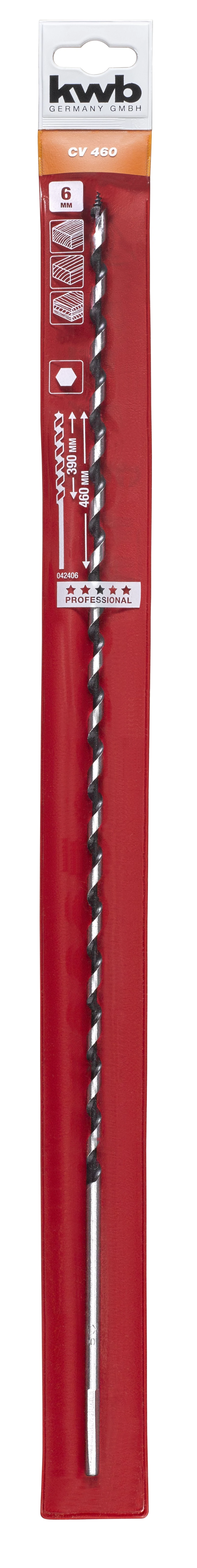 KWB EXPERT CrV LONG AUGER DRILL BIT  hatlap befogású auger fúrószár  460/390 x 6.0 mm  49042406