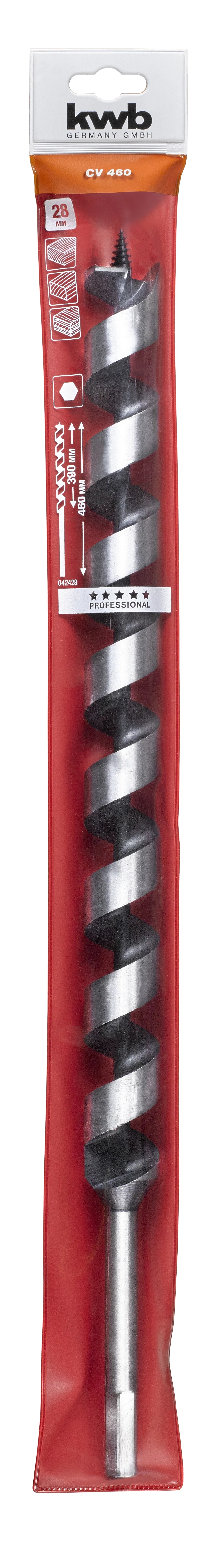 KWB EXPERT CrV LONG AUGER DRILL BIT   hatlap befogású auger fúrószár  460/390 x 28.0 mm  49042428