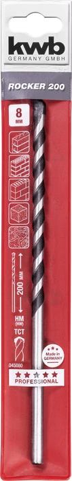 KWB EXPERT HM, TCT ROCKER® LONG CONCRETE AND MASONRY DRILL BIT hengeres kőzetfúrószár  250/135 x 8,0 mm   49045080