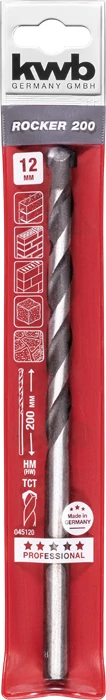 KWB EXPERT HM, TCT ROCKER® LONG CONCRETE AND MASONRY DRILL BIT hengeres kőzetfúrószár  250/135 x 12,0 mm   49045120
