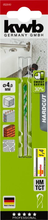 KWB PROFESSIONAL AKKU TOP ENERGY SAVING 30% HARDCUT GRANITE DRILL BIT  hengeres befogású gránitfúrószár     75/40 x 4.0 mm  49052640
