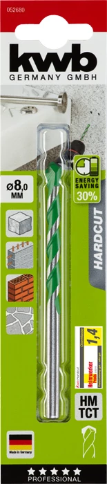 KWB PROFESSIONAL AKKU TOP ENERGY SAVING 30% HARDCUT GRANITE DRILL BIT   hengeres befogású gránitfúrószár   120/75 x 8.0 mm   49052680