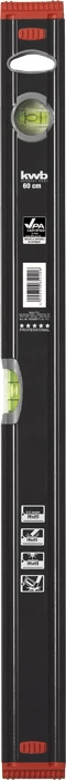 KWB PROFESSIONAL ALUMINIUM SPIRIT LEVELVPA által tesztelt és minősített precíz vízmérték függőleges és vízszintes libellákkal 600 mm  49065060