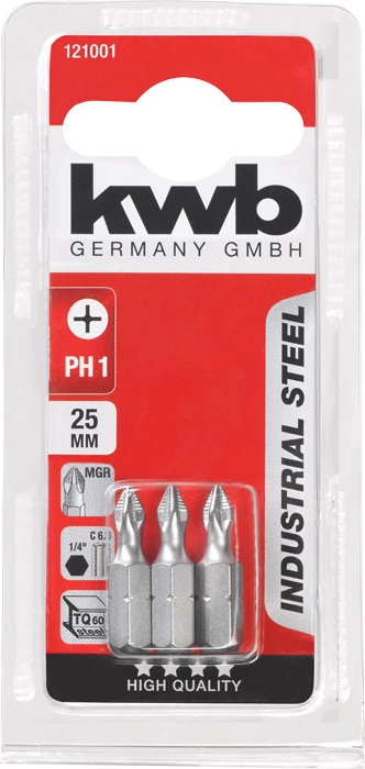 KWB INDUSTRIAL STEEL MRG PH1 behajtó bit 25 mm   3 db    49121001