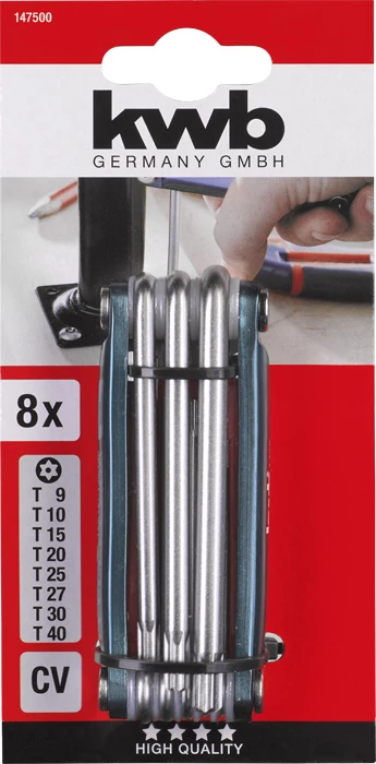 KWB EXPERT SECURITY T KEY WRENCH SETDIN 911 CrV acél nikkel bevont összecsukható taper torx klt. 8 db   49147500