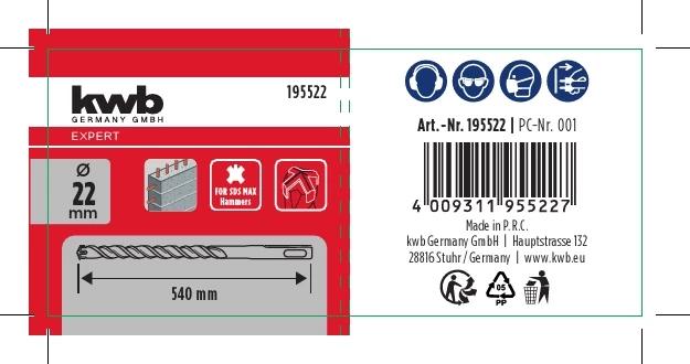 KWB EXPERT SDS MAX CROSS-TIP 4-WAY CONCRETE AND MASONRY DRILL BIT 4 élű fúrószár   540/400 x 22 mm  49195522