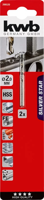 KWB EXPERT HSS-G SILVER STAR TWIST METAL DRILL bliszteres spirálfúrószár  2,0 mm  49206520