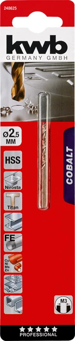 KWB PROFESSIONAL HSS-G CO TWIST METAL DRILL bliszteres fémfúrószár  2,5 mm   49248625
