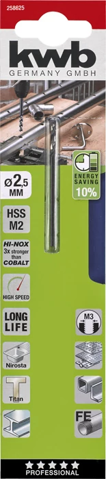 KWB PROFESSIONAL HI-NOX HSS-M2 METAL DRILL hengeres fémfúrószár  57 x 15 x 2,5 mm  49258625