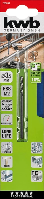 KWB PROFESSIONAL HI-NOX HSS-M2 METAL DRILL  hengeres fémfúrószár  70 x 22 x 3,5 mm   49258635
