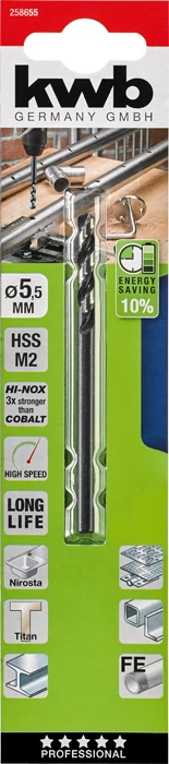 KWB PROFESSIONAL HI-NOX HSS-M2 METAL DRILL  hengeres fémfúrószár  93 x 36 x 5,5 mm   49258655