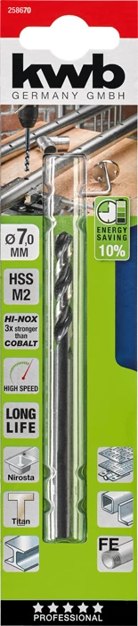 KWB PROFESSIONAL HI-NOX HSS-M2 METAL DRILL   hengeres fémfúrószár  109 x 45 x 7,0 mm   49258670