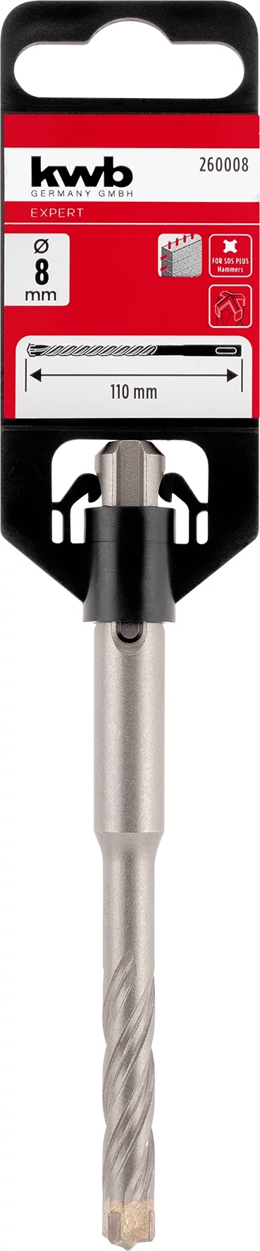 KWB EXPERT HM, TCT HB4X SDS PLUS HAMMER DRILL BIT négy élű vasbeton fúrószár  110/50 x 8 mm   49260008
