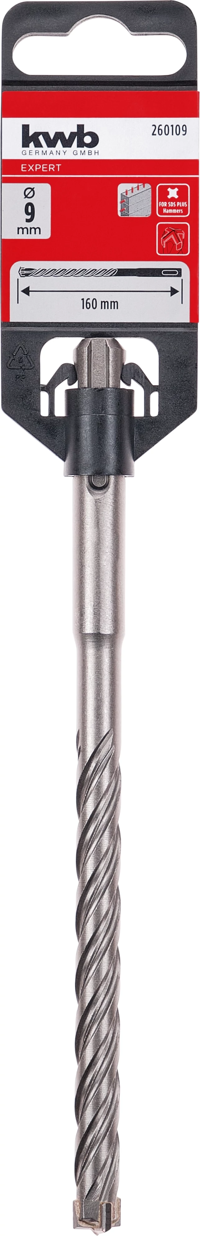 KWB EXPERT HM, TCT HB4X SDS PLUS HAMMER DRILL BIT 
négy élű vasbeton fúrószár  
160/100 x 9 mm
49260109