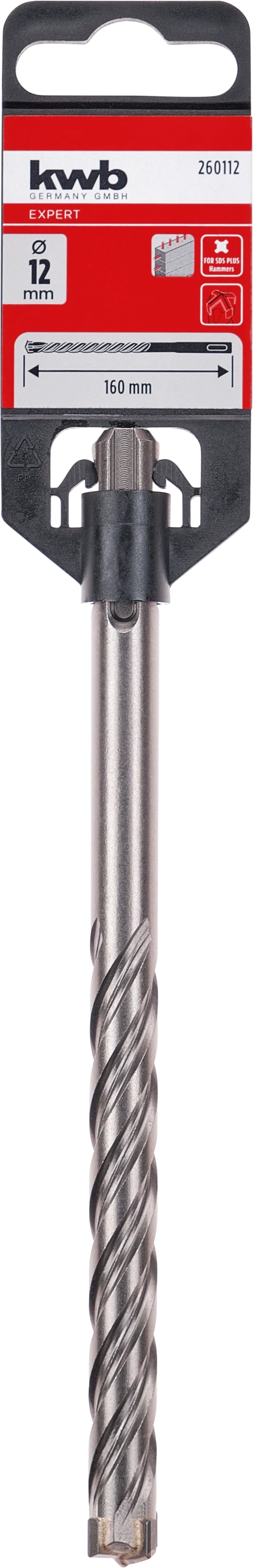 KWB EXPERT HM, TCT HB4X SDS PLUS HAMMER DRILL BIT 
négy élű vasbeton fúrószár  
160/100 x 12 mm
49260112